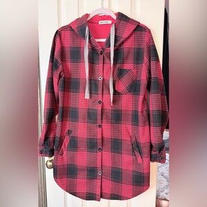 Grace Karin Red and Black Plaid Hooded Jacket/shacket